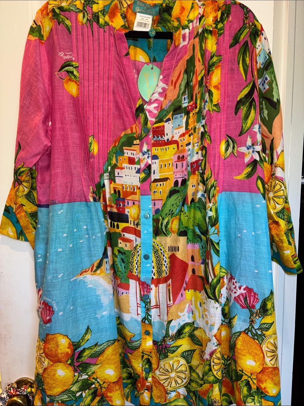 ANTICA SARTORIA MULTICOLORED BUTTON DOWN COTTON DRESS PLEATS ON FRONT SIZE L/XL